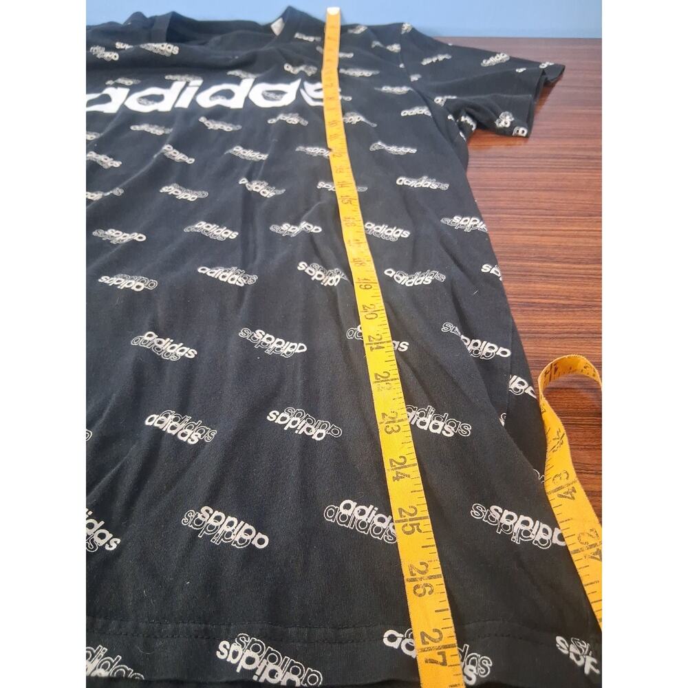 Adidas Logo Black Shirt Size XL White Logo All Over Print Short Sleeve - Picture 6 of 8